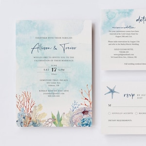 EDITABLE | Coral Wedding Invitation Template Set, 0035AA