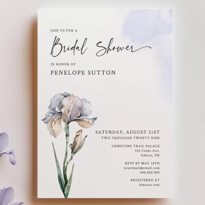 EDITABLE | Iris Flower Bridal Shower Invitation Template, 0019AA