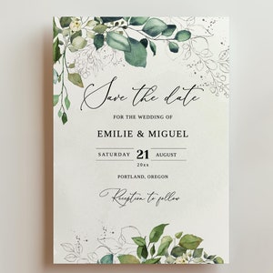 EDITABLE | Eucalyptus and Silver Greenery Save the Date Template, 0005AA