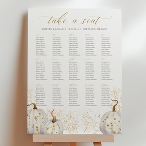 EDITABLE | White and Gold Pumpkin Seating Chart, Alphabetical and Table Order, 0017AA