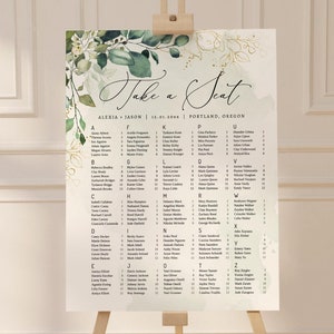 EDITABLE | Eucalyptus and Gold Seating Chart Template, Alphabetical and Table Order, 0004AA