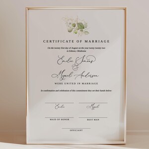 EDITABLE | Eucalyptus and Gold Marriage Certificate Template, 0004AA