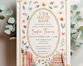 Book Bridal Shower Invitation, Editable Template, 0071AA