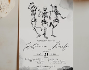 EDITABLE | Halloween Party Invitation Template, Skeleton Invitation, 0027AA