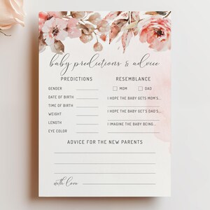 EDITABLE | Floral Baby Advice And Predictions Card Template, 0025AA