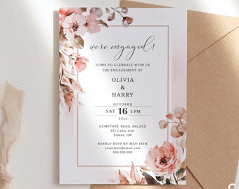 EDITABLE | Floral Engagement Party Invitation Template, 0025AA