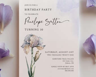 EDITABLE | Iris Flower Birthday Party Invitation Template, 0019AA