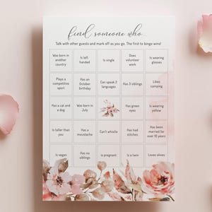 EDITABLE | Find Someone Who Bingo Template, Floral Game, 0025AA