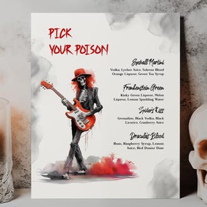 EDITABLE | Halloween Bar Menu Sign Template, Musical Skeleton, 0038AA