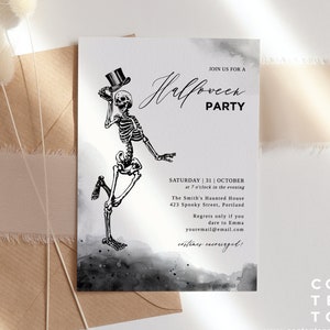 EDITABLE | Halloween Party Invitation, Skeleton Invitation Template, 0027AA