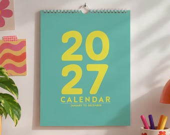 2027 Wall Calendar | Colorful Monthly Planner | January–December | Monday or Sunday Start |  A001CAL