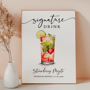 EDITABLE | Strawberry Mojito Bar Sign Template, 0042AA