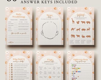 Pumpkin Baby Shower Games Bundle, Editable Templates, 0063AA