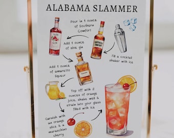 Alabama Slammer Cocktail Bar Sign, Editable Template, 0042AA