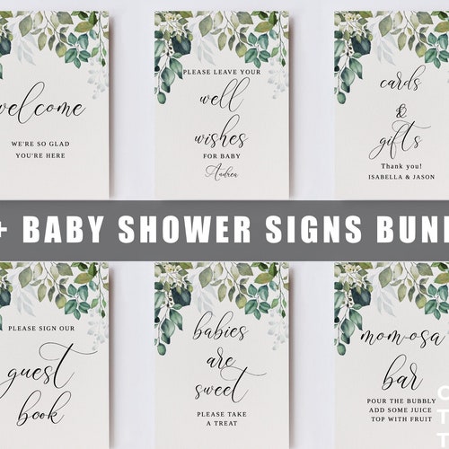 Greenery Signs Baby Shower Signs Custom Sign Printable - Etsy