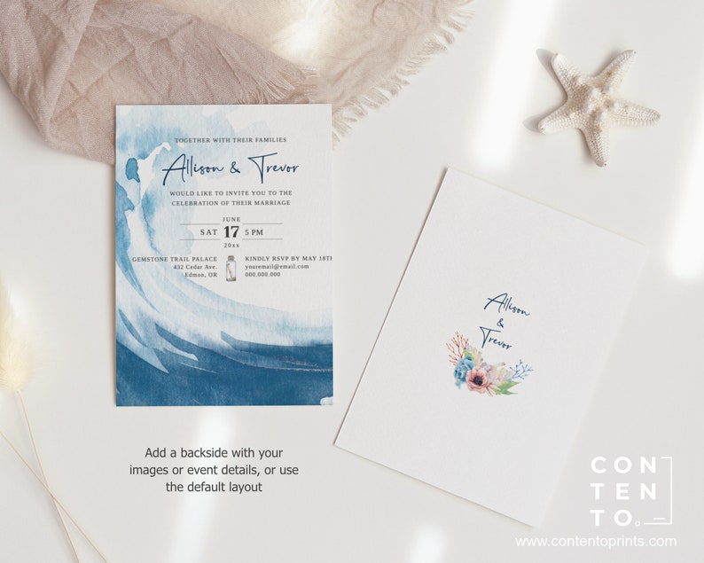EDITABLE Ocean Wedding Invitation Template Set, 0012AA image 2