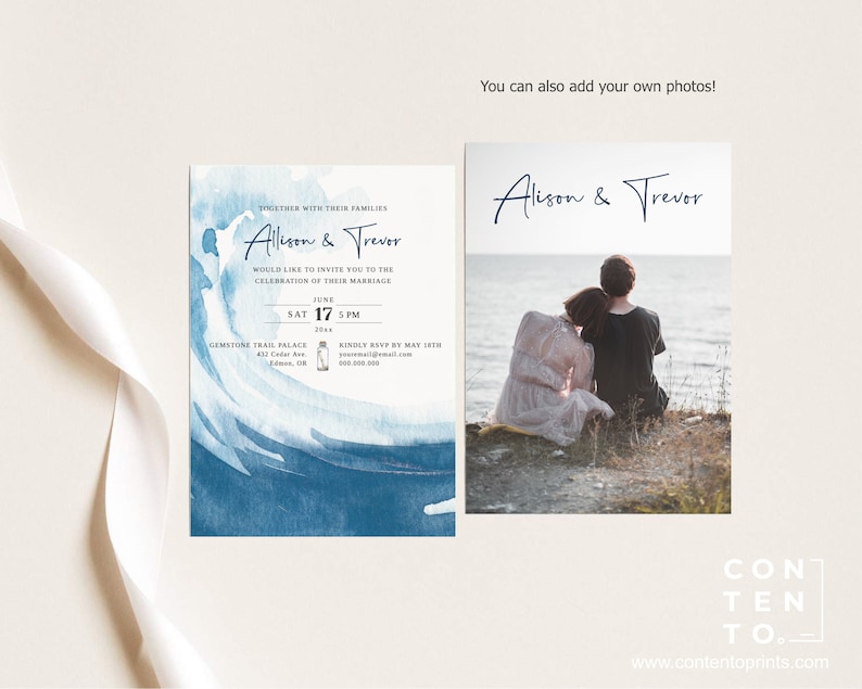 EDITABLE Ocean Wedding Invitation Template Set, 0012AA image 3