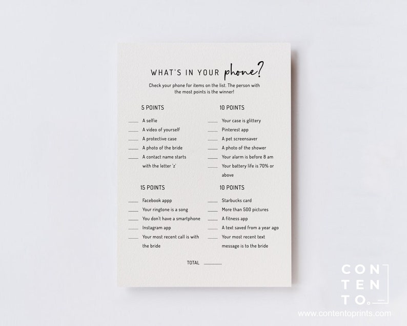 EDITABLE What's in Your Phone Game Template Minimalist Etsy