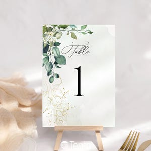 EDITABLE | Eucalyptus and Gold Table Number Template 0004AA