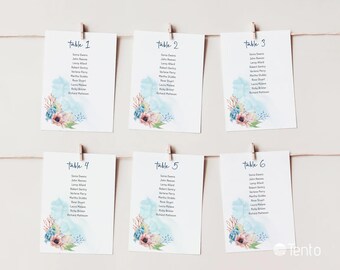 EDITABLE | Coral Seating Chart Template, Hanging Cards, 0035AA