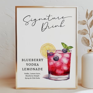 EDITABLE | Blueberry Vodka Lemonade Bar Sign Template, 0042AA - Etsy