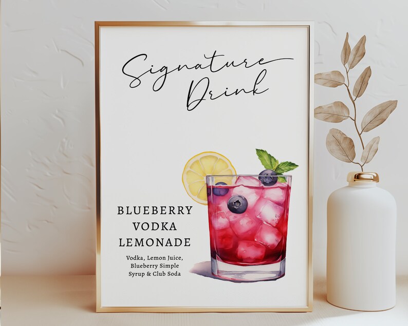 EDITABLE | Blueberry Vodka Lemonade Bar Sign Template, 0042AA - Etsy
