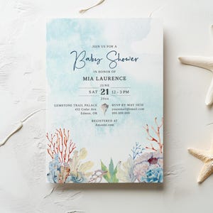 EDITABLE | Coral Baby Shower Invitation Template, 0035AA