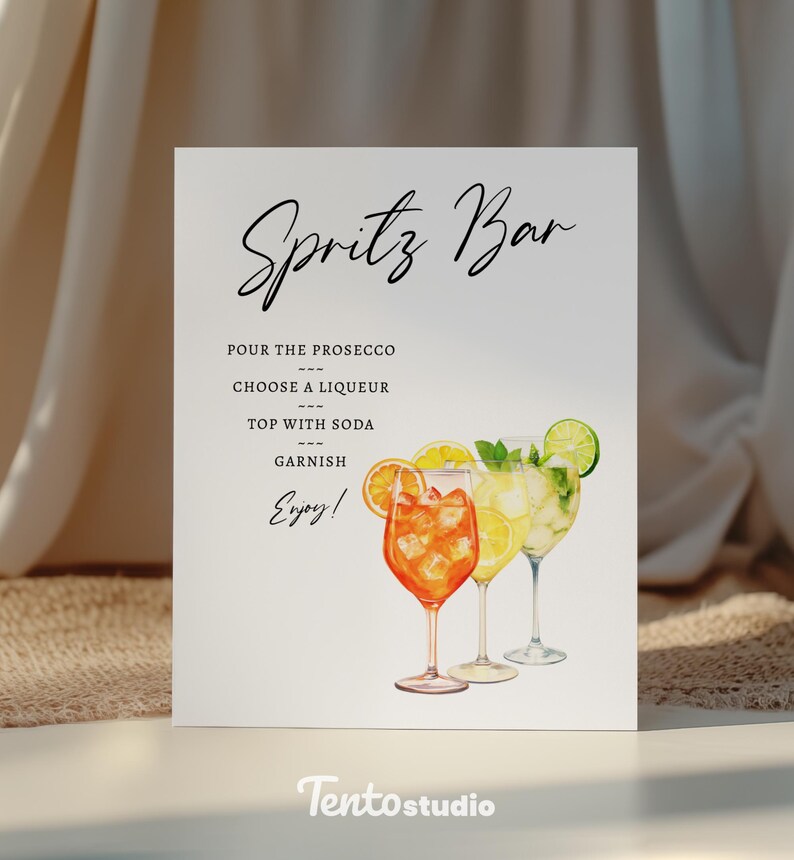 Create a stylish focal point at your bar with the Spritz Bar Sign Template! Featuring editable text, this custom sign is perfect for highlighting your signature cocktails. Ideal for any bar looking to spotlight refreshing and vibrant spritz drinks.