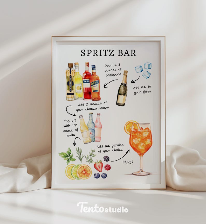 Create a stylish focal point at your bar with the Spritz Bar Sign Template! Featuring editable text, this custom sign is perfect for highlighting your signature cocktails. Ideal for any bar looking to spotlight refreshing and vibrant spritz drinks.