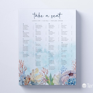EDITABLE | Coral Seating Chart, Alphabetical and Table Order Seating Plan Template, 0035AA