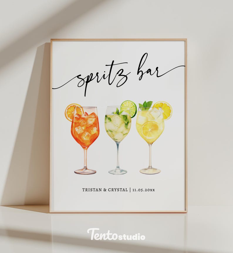 Create a stylish focal point at your bar with the Spritz Bar Sign Template! Featuring editable text, this custom sign is perfect for highlighting your signature cocktails. Ideal for any bar looking to spotlight refreshing and vibrant spritz drinks.