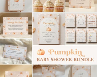 Pumpkin Baby Shower Invitation Bundle, Editable Templates, 0063AA