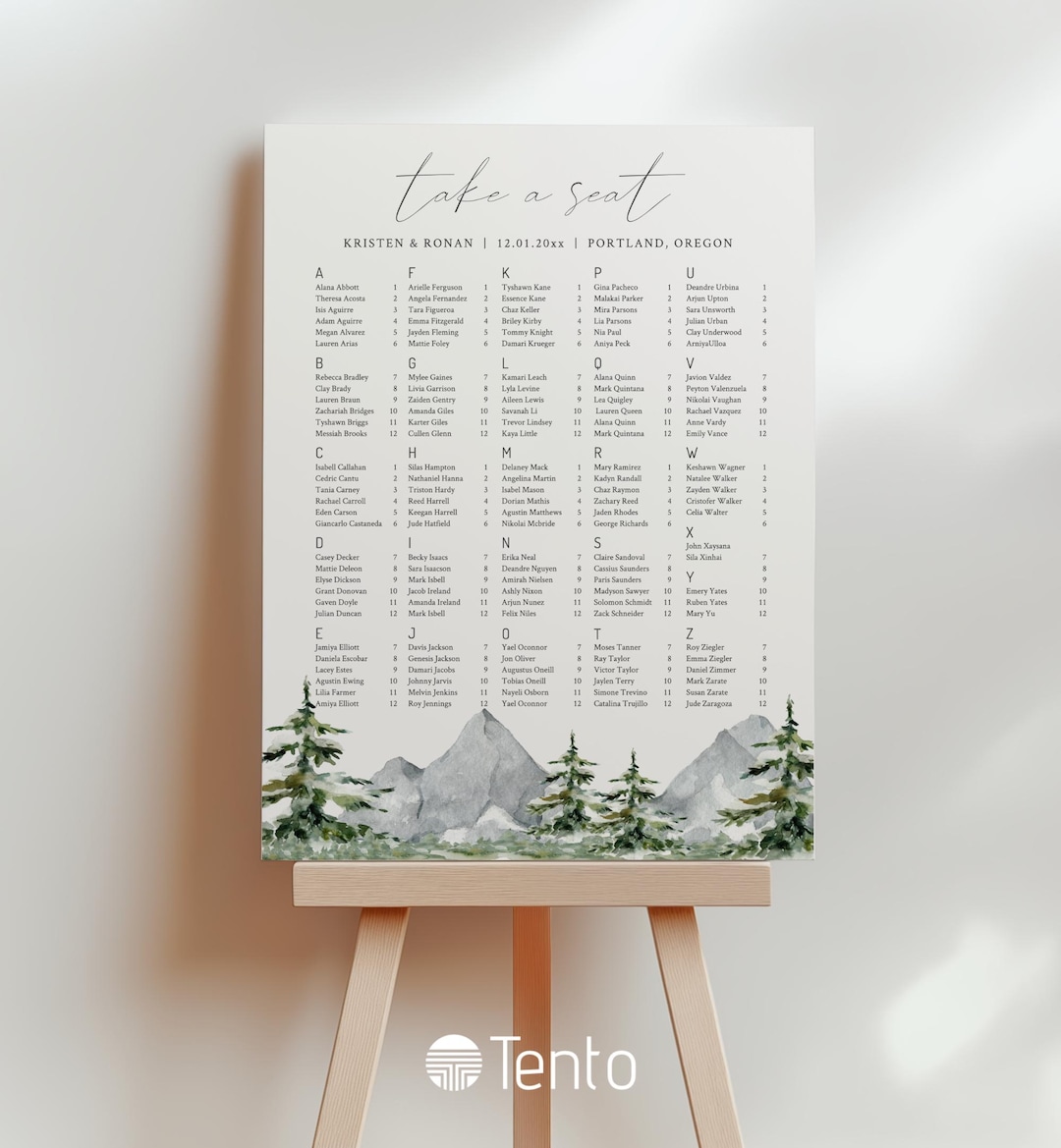 EDITABLE Mountain Seating Chart Template, Alphabetical and Table