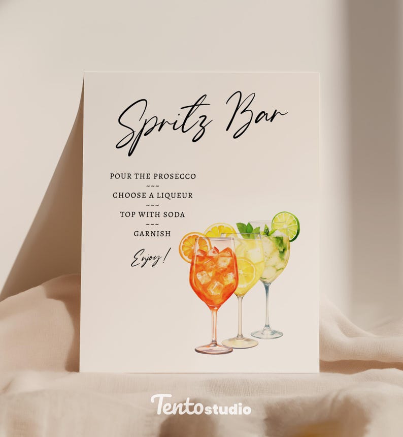 Create a stylish focal point at your bar with the Spritz Bar Sign Template! Featuring editable text, this custom sign is perfect for highlighting your signature cocktails. Ideal for any bar looking to spotlight refreshing and vibrant spritz drinks.