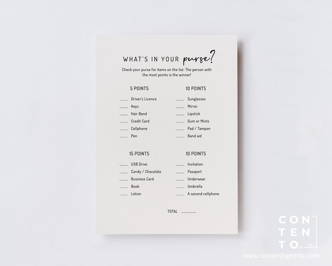 EDITABLE What's in Your Purse Game Bachelorette Party / Etsy