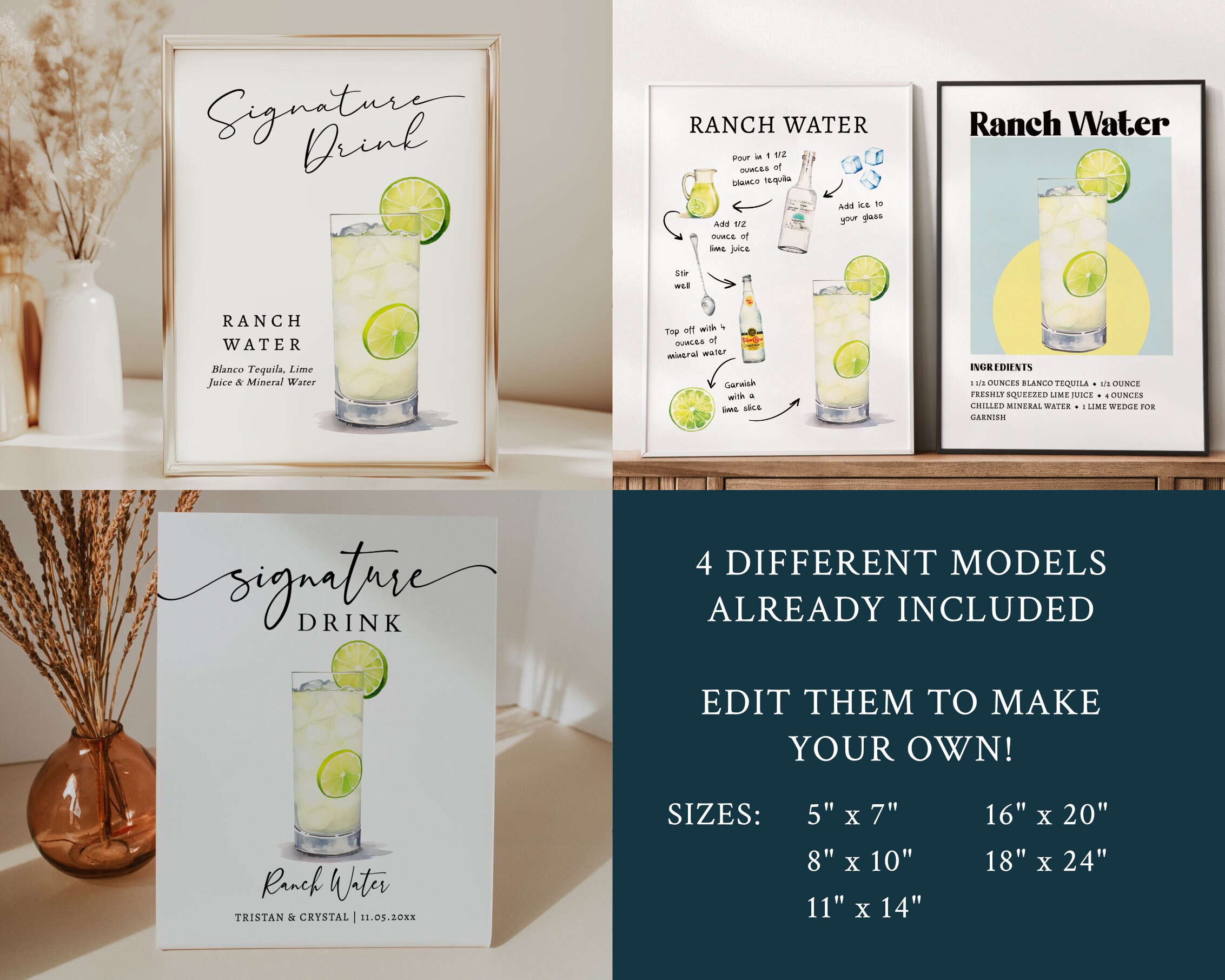 EDITABLE | Ranch Water Bar Sign Template, 0042AA - Etsy