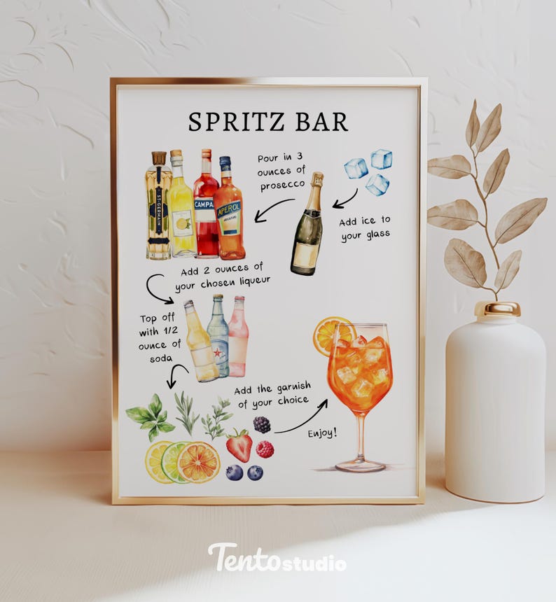 Create a stylish focal point at your bar with the Spritz Bar Sign Template! Featuring editable text, this custom sign is perfect for highlighting your signature cocktails. Ideal for any bar looking to spotlight refreshing and vibrant spritz drinks.