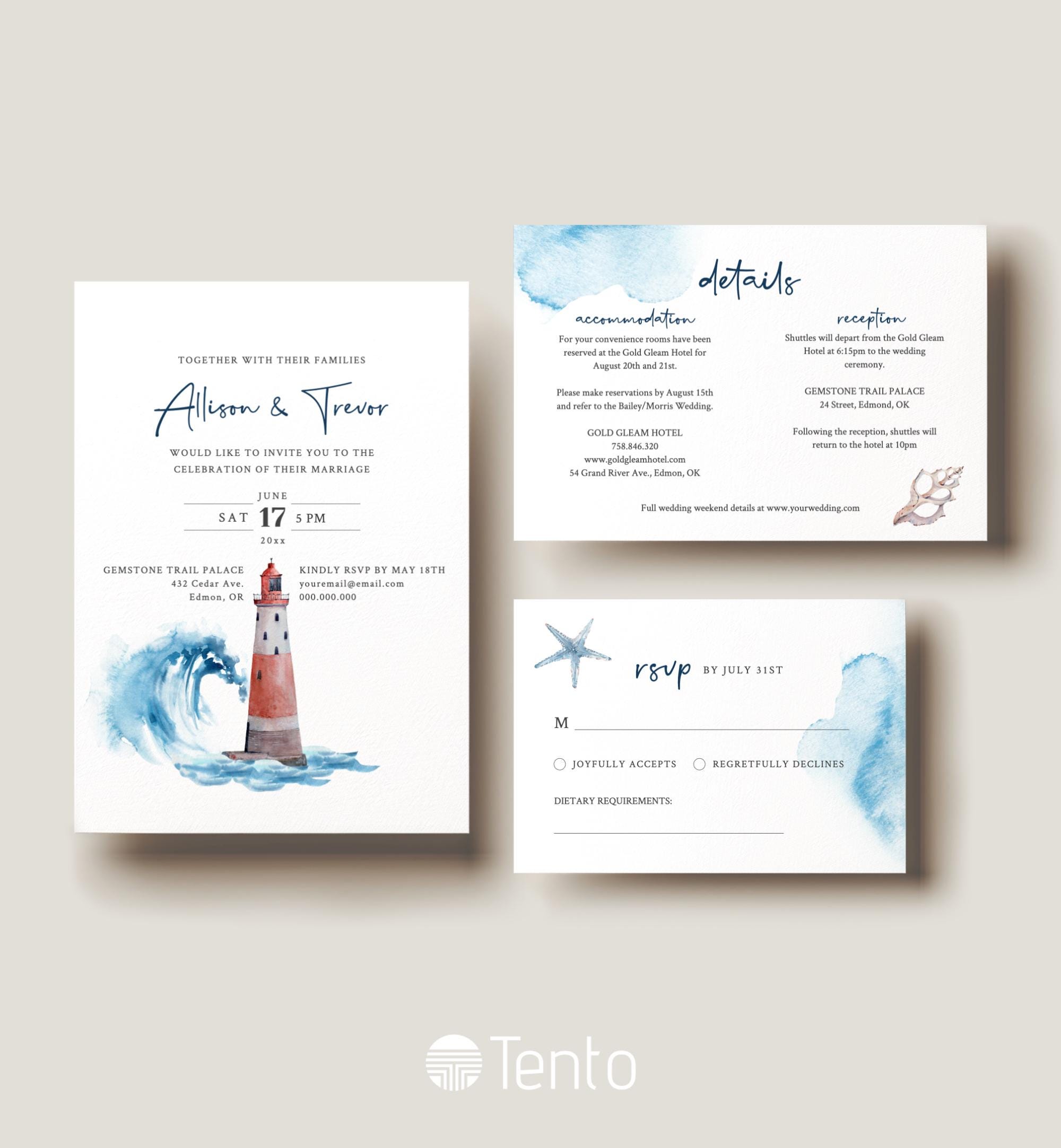 EDITABLE | Lighthouse Wedding Invitation Template Set, 0012AA - Etsy