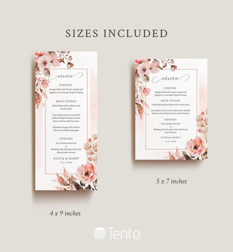 Rectangular Menus EDITABLE | Floral Menu Card Template, 0025AA - Etsy