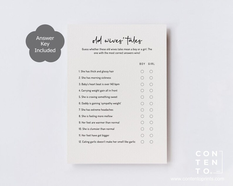 EDITABLE Minimalist Old Wives' Tales Game Printable - Etsy