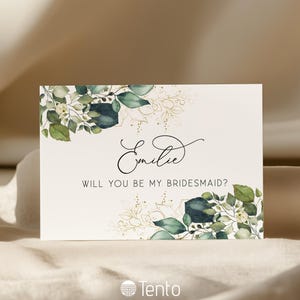 EDITABLE | Eucalyptus and Gold Bridesmaid Proposal Card Template, 0004AA