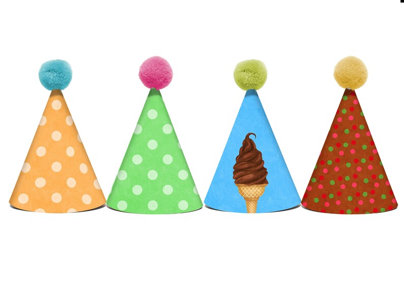 PRINTABLE Ice Cream Party Hats Printable Party Decorations Etsy