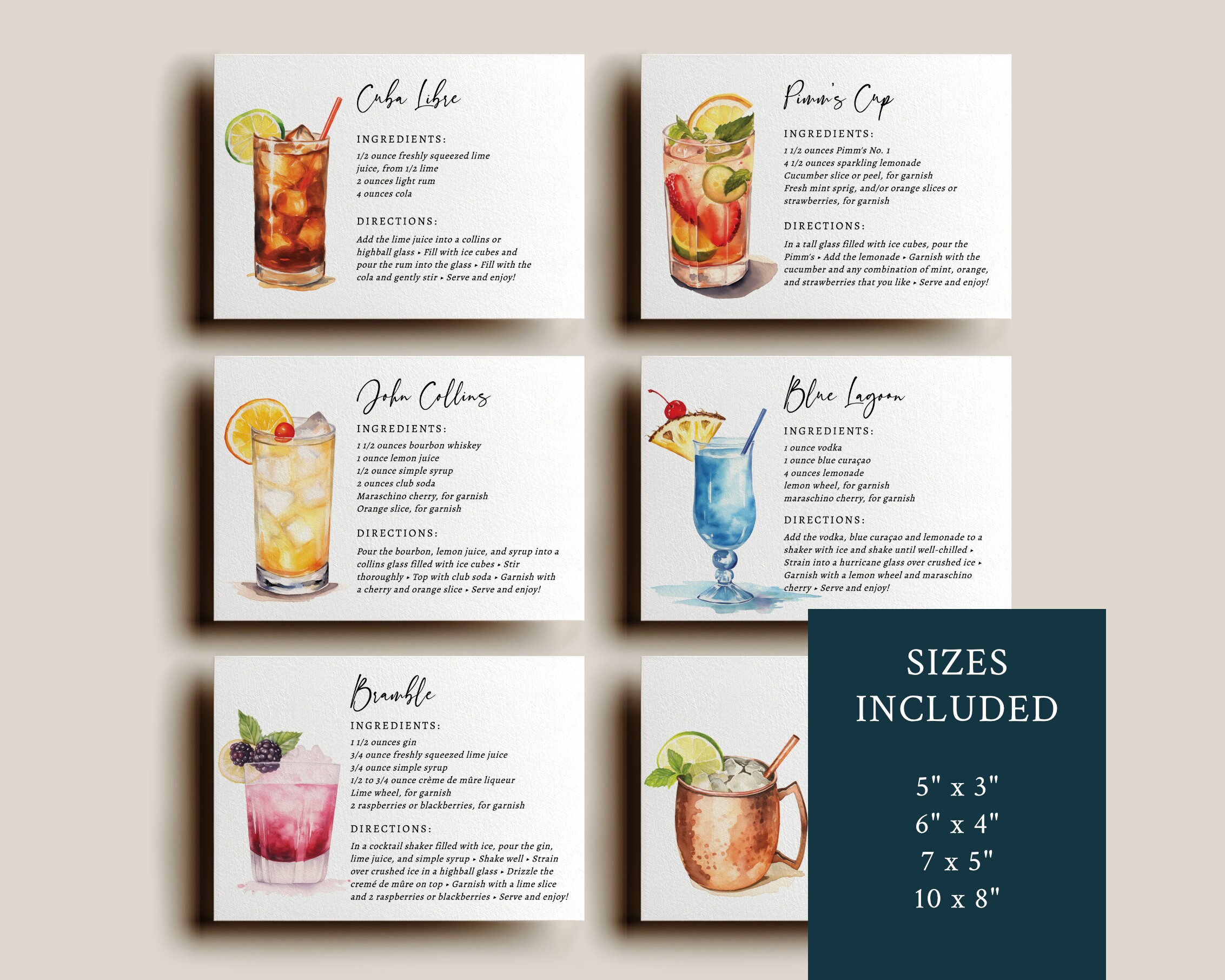 EDITABLE | Cocktail Recipe Card Template, 0042AA - Etsy