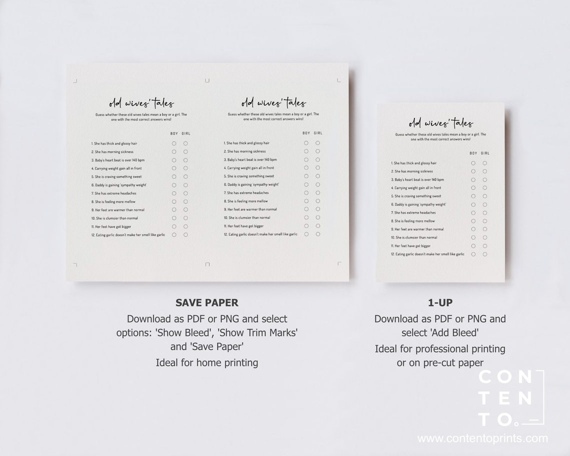 EDITABLE Minimalist Old Wives' Tales Game Printable - Etsy