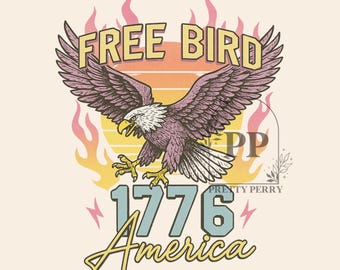 ヴィンテージフリーバードPNG、グランジ風独立記念日デザイン、レトロトレンドバンドTシャツPNG、サマー昇華、ロックンロール昇華、ワールドツアーPNG