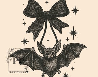 Lazo de cerezas y murciélago de encaje moderno PNG, Murciélago de Halloween retro PNG, Diseño de camiseta de Halloween de otoño, Sublimación de murciélago moderno, DTF