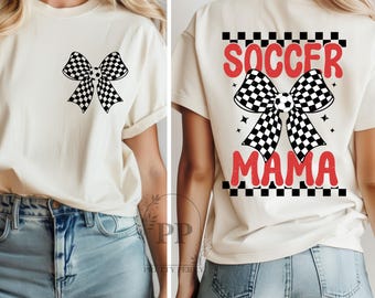 Trendy Checkered Soccer Mom PNG, Soccer Bow Sublimation, Soccer Coquette Png, Game Day Digital Design