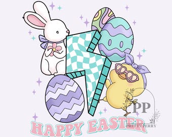Girly Preppy Easter PNG, Girls Easter PNG, Checkered Trendy Easter Sublimation Design, Kids Easter Shirt Design