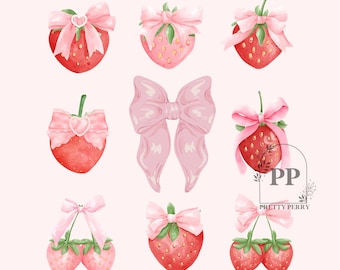 Kokette Erdbeere PNG, Trendige Beere Frühlingssommer PNG, Erdbeerschleife Shirt Design, Retro Sommer Png, Erdbeerästhetik Cottagecore