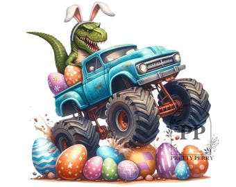 Monster Truck Dinosaurio de Pascua PNG, Niños de moda Pascua, Dinosaurio Pascua PNG, Diseño de sublimación de Pascua para niños, Monster Truck Pascua PNG
